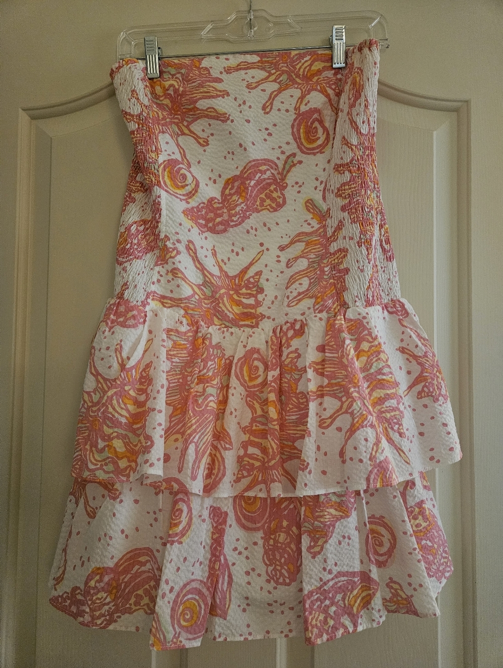 Lilly Pulitzer Pink, Yellow & White Strapless Tiered Dress